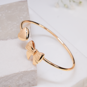 Golden Heart & Bow Charm Bracelet