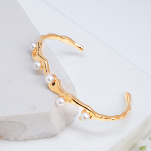 Wave Pearl Accent Open Bracelet