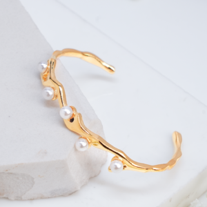 Wave Pearl Accent Open Bracelet