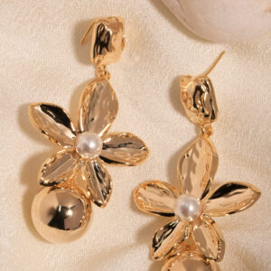 Vosgi Pearl Bloom Wire Petal Statement Studs - Pearl Drop